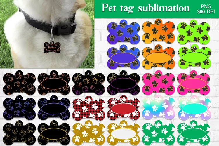 Pet paws tag sublimation design bundle