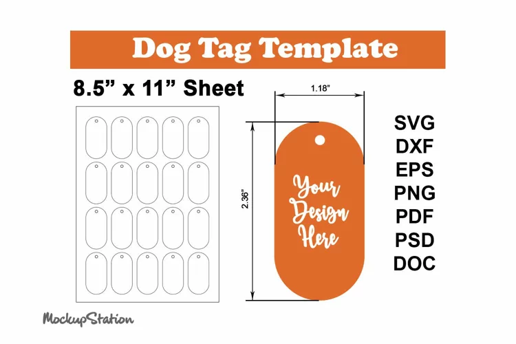 Dog Tag Template SVG | Printable Tag I Pet Tag PSD 8.5"x11"
