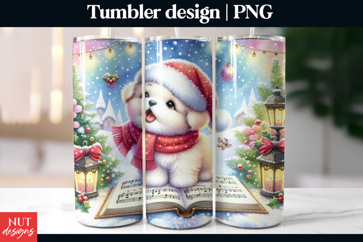 Christmas Tumbler Christmas Caroling Puppy Tumbler PNG