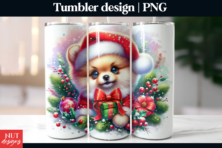 Santa Puppy Christmas Tumbler PNG Pomeranian Dog breed