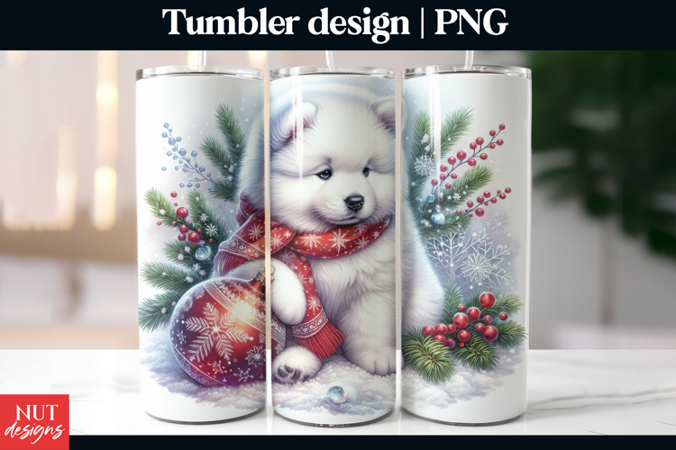 Cute Samoyed Christmas tumbler 20oz, dog breed Puppy tumbler