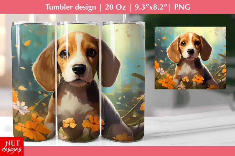 Beagle dog tumbler wrap, Flowers tumbler, Floral dog breed