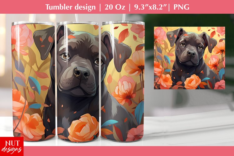 Cane Corso dog tumbler wrap, Flowers tumbler Floral dog face