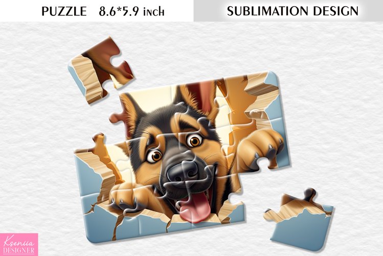 Cartoon Dog|3d cracked wall|Sublimation Design for Puzzle