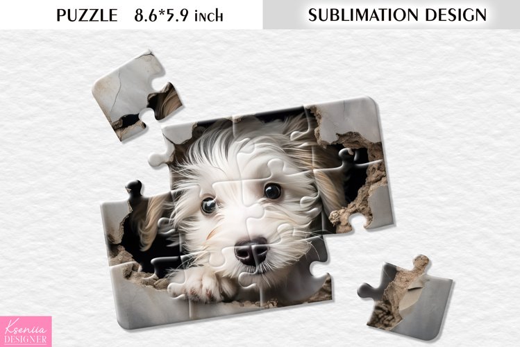 Funny Dog|3d Cracked Wall|Sublimation Design for Puzzle