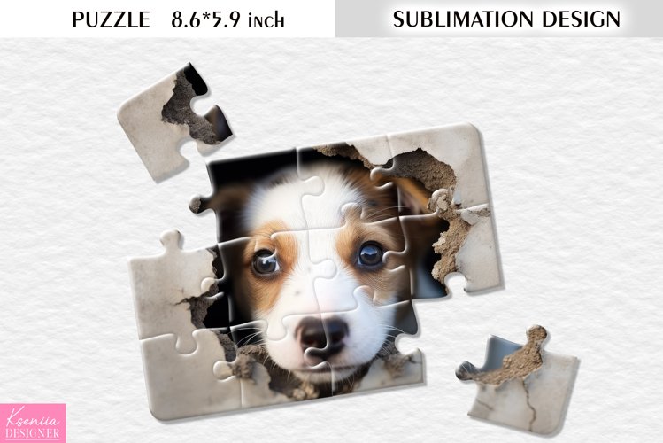 Funny Dog|3d Cracked Wall|Sublimation Design for Puzzle