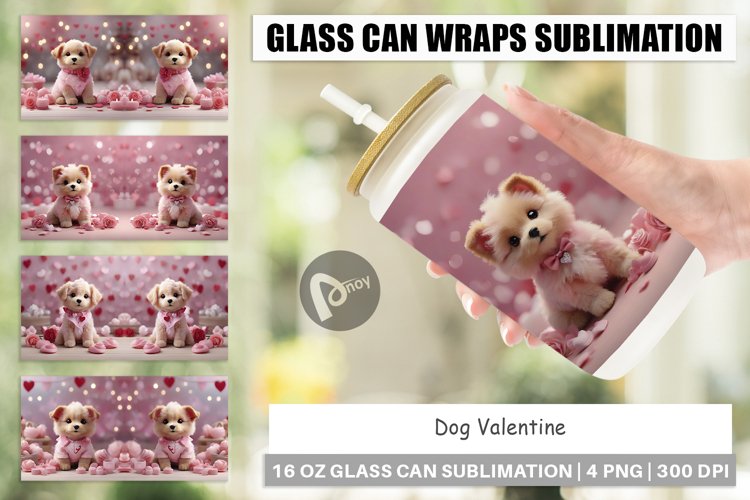 Glass Can Wraps Dog Valentine