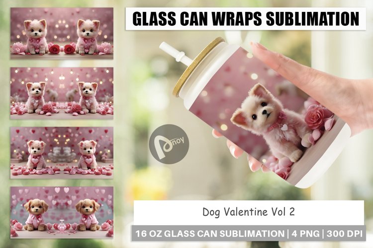 Glass Can Wraps Dog Valentine