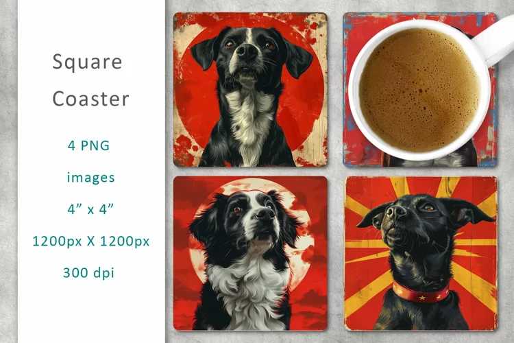 Dog vintage square coaster
