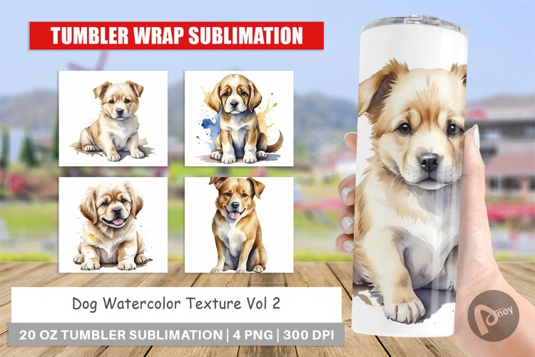 Tumbler Sublimation Wrap Dog Watercolor Texture