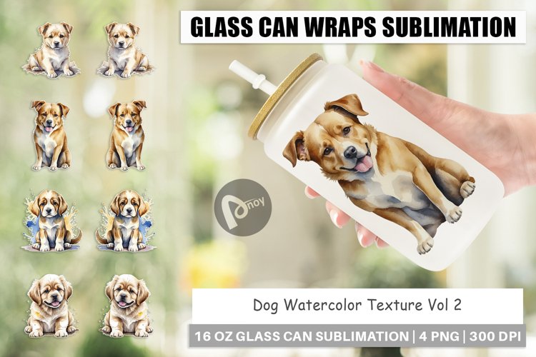 Glass Can Wraps Dog Watercolor Texture