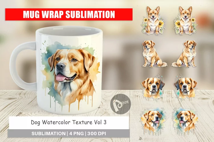 Mug Wrap Design Dog Watercolor Texture