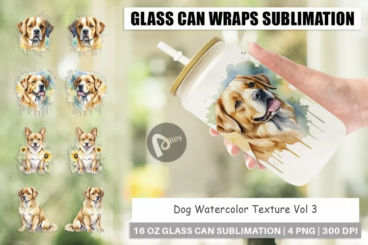 Glass Can Wraps Dog Watercolor Texture