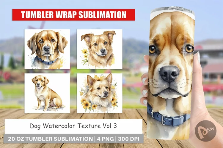 Tumbler Sublimation Wrap Dog Watercolor Texture