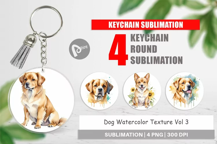 Keychain Dog Watercolor Texture