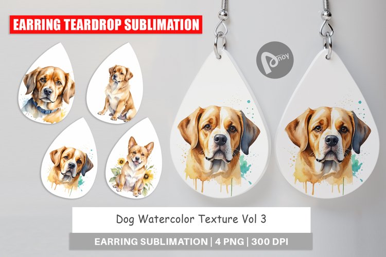 Earring Teardrop Dog Watercolor Texture
