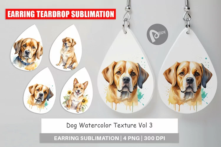 Earring Teardrop Dog Watercolor Texture