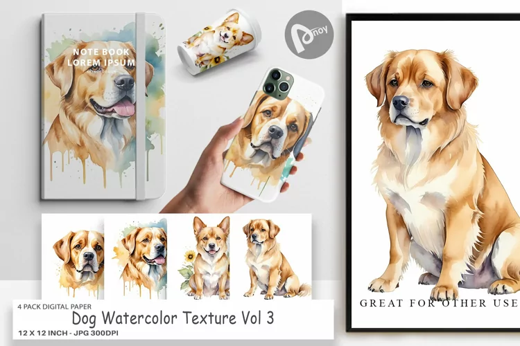 Digital Paper Dog Watercolor Texture