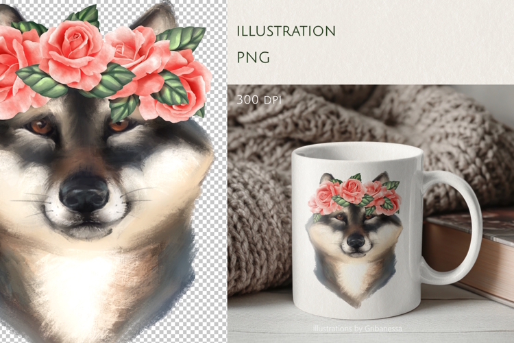 Cute dog with Pink Rose Flower Crown PNG