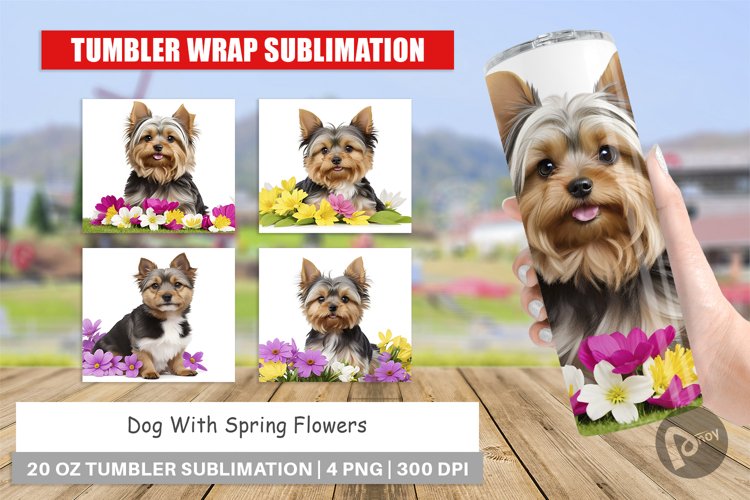 Tumbler Wrap Dog Spring Flowers