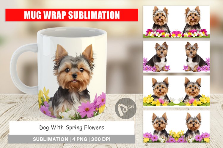 Mug Wrap Design Dog Spring Flowers
