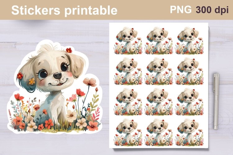Dog with spring flowers sticker | Sticker funny dog example image 1