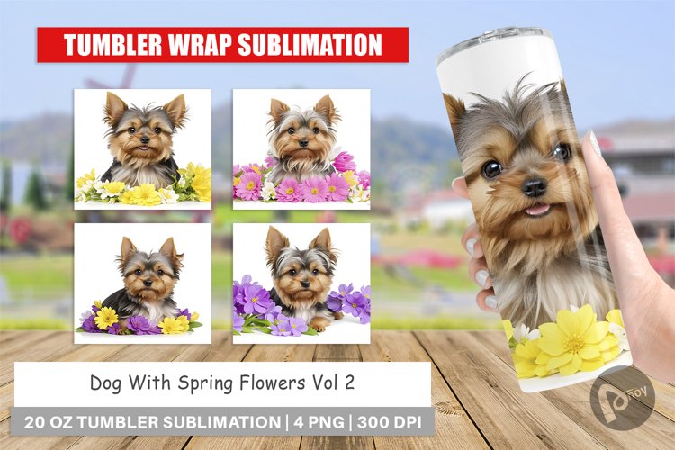 Tumbler Wrap Dog Spring Flowers