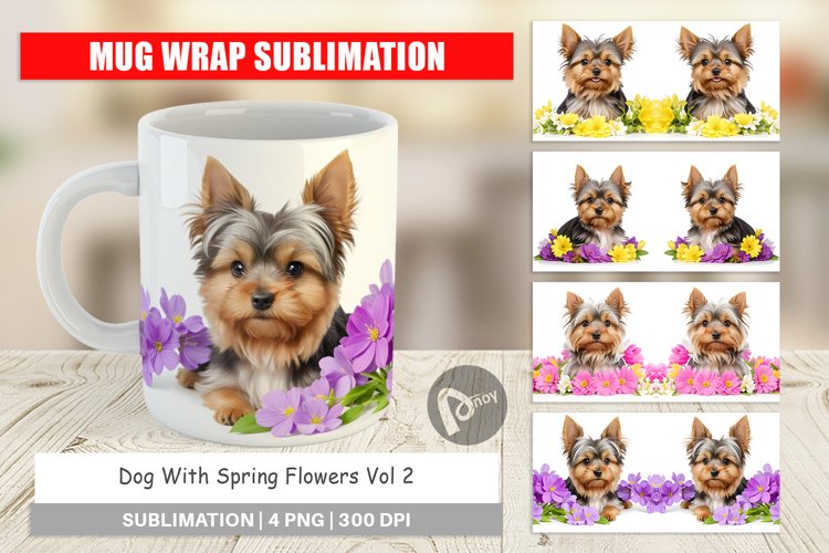 Mug Wrap Design Dog Spring Flowers