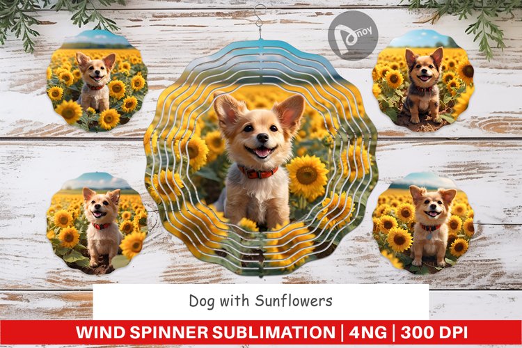 Wind Spinner Dog and Sunflowers