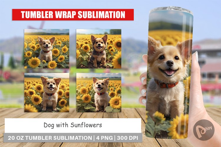 Tumbler Sublimation Wrap Dog and Sunflowers