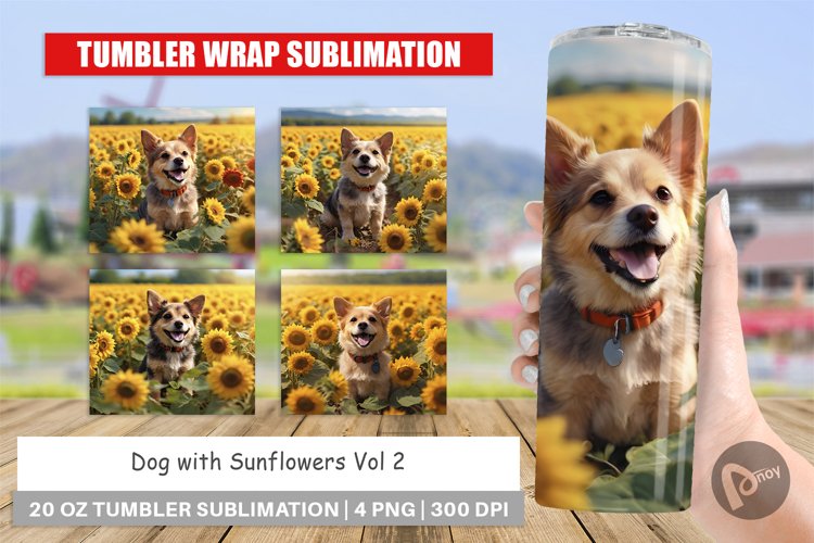 Tumbler Sublimation Wrap Dog and Sunflowers