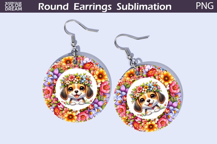 Dog Flowers Round Earrings | Puppy Earrings Sublimation
