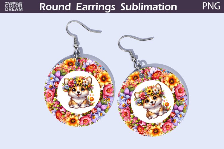 Dog Flowers Round Earrings | Puppy Earrings Sublimation