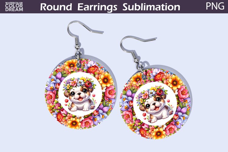 Dog Flowers Round Earrings | Puppy Earrings Sublimation