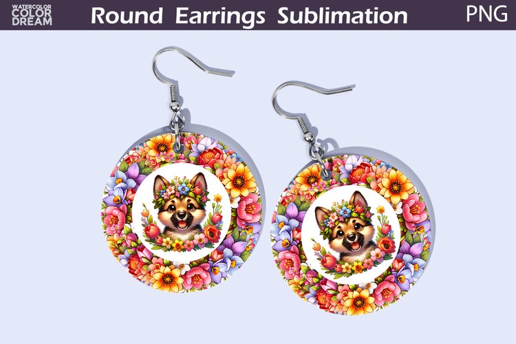 Dog Flowers Round Earrings | Puppy Earrings Sublimation