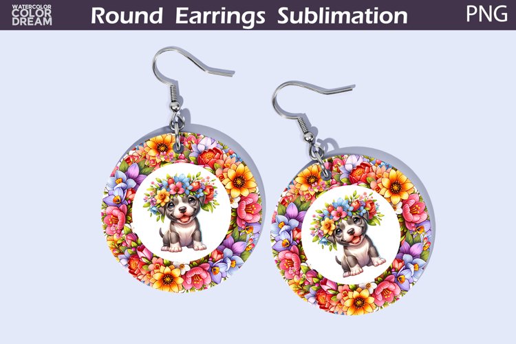 Dog Flowers Round Earrings | Puppy Earrings Sublimation
