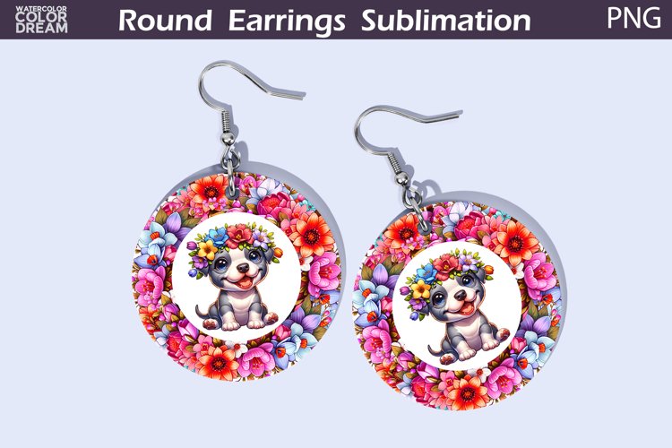 Dog Flowers Round Earrings | Puppy Earrings Sublimation