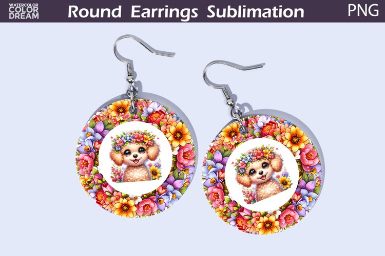 Dog Flowers Round Earrings | Puppy Earrings Sublimation
