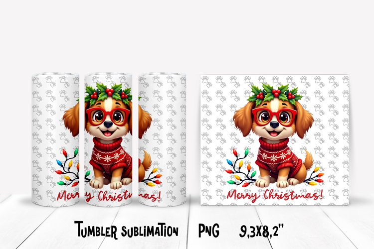 Cute Christmas dog tumbler wrap | Animal tumbler sublimation