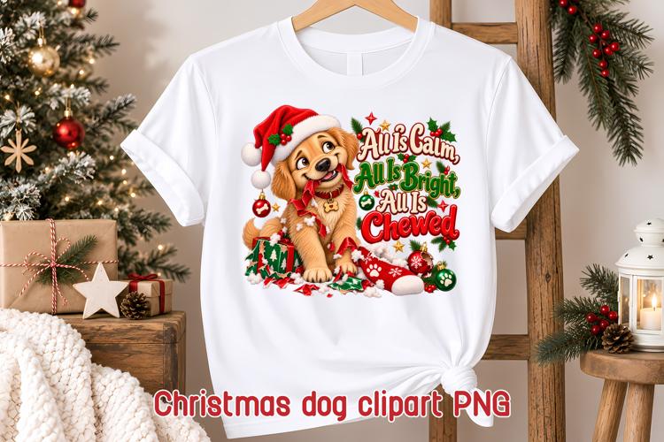 Funny Christmas Dog Chewed Gifts Clipart PNG