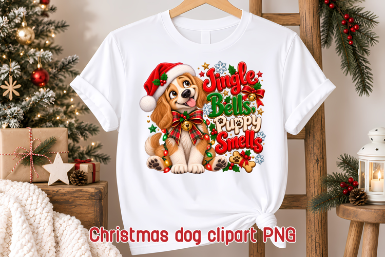 Jingle Bells Puppy Smells Christmas Dog Clipart PNG