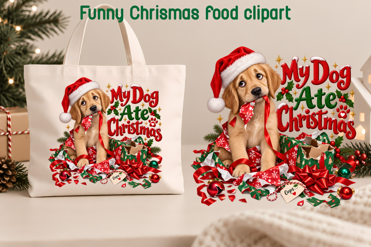 My Dog Ate Christmas Funny Puppy Clipart PNG