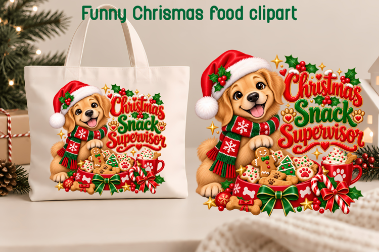 Christmas Snack Supervisor Dog Clipart PNG