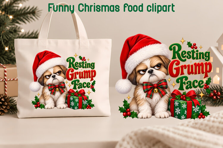 Resting Grump Face Christmas Dog Clipart PNG example image 1