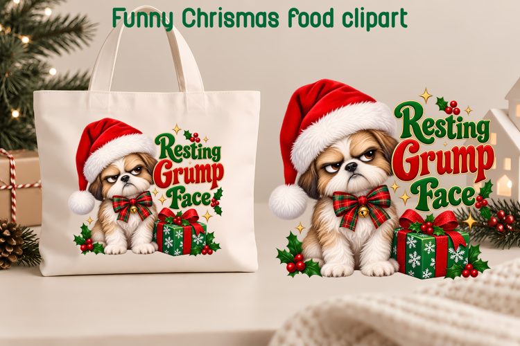 Resting Grump Face Christmas Dog Clipart PNG