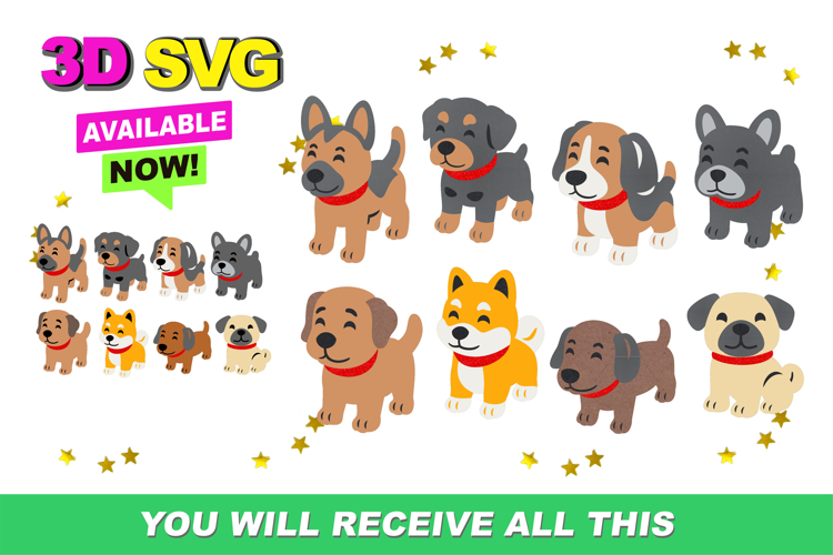 Cute Dogs Elements 3D SVG