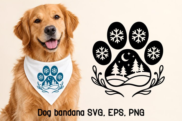 Winter Paw Print Dog Bandana SVG Design example image 1