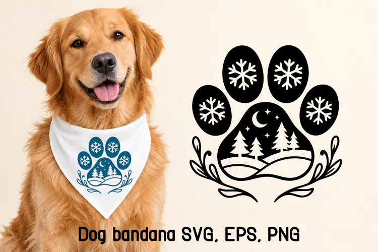 Winter Paw Print Dog Bandana SVG Design