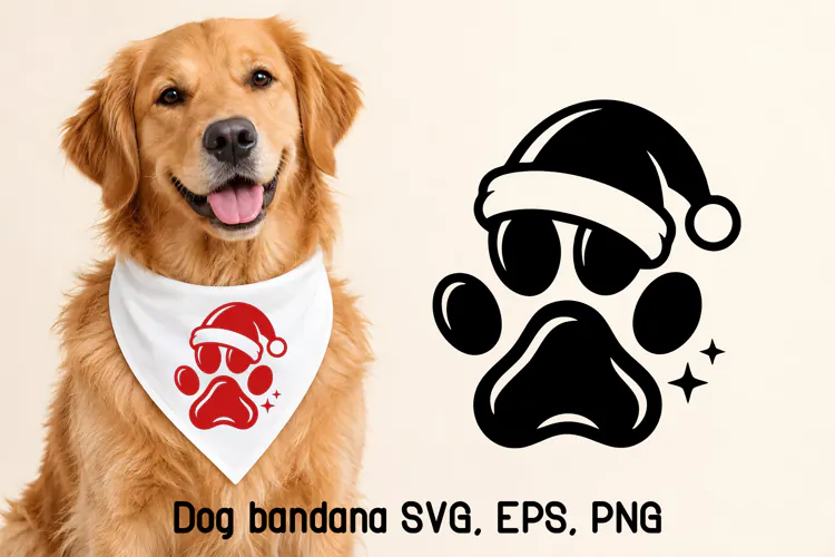 Christmas Paw Print Dog Bandana SVG Design