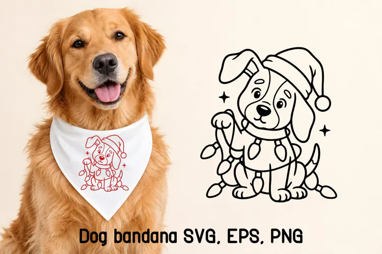 Christmas Puppy Lights Dog Bandana SVG Design
